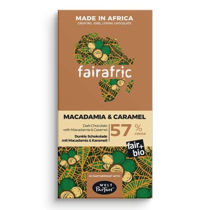 Fair trade bio hořká čokoláda s makadamovými ořechy a karamelem, vyrobená v Ghaně, 80 g