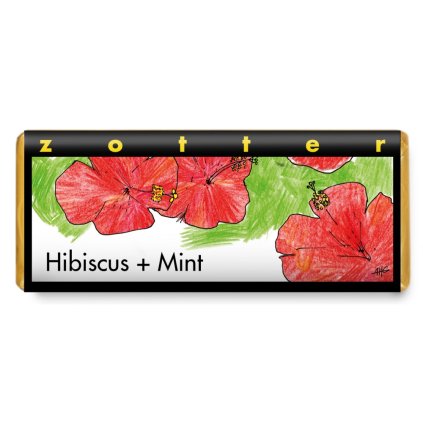 Fair trade bio plněná hořká čokoláda Zotter Ibišek a máta, 70 g