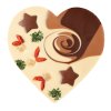 Fair trade bio vánoční srdce z rýžové čokolády Zotter s lískooříškovým krokantem
