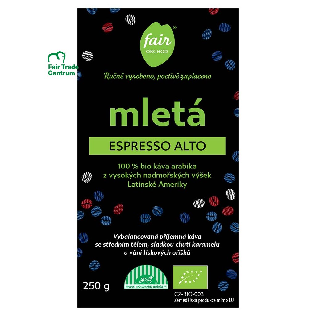 Fair trade bio mletá káva Espresso Alto