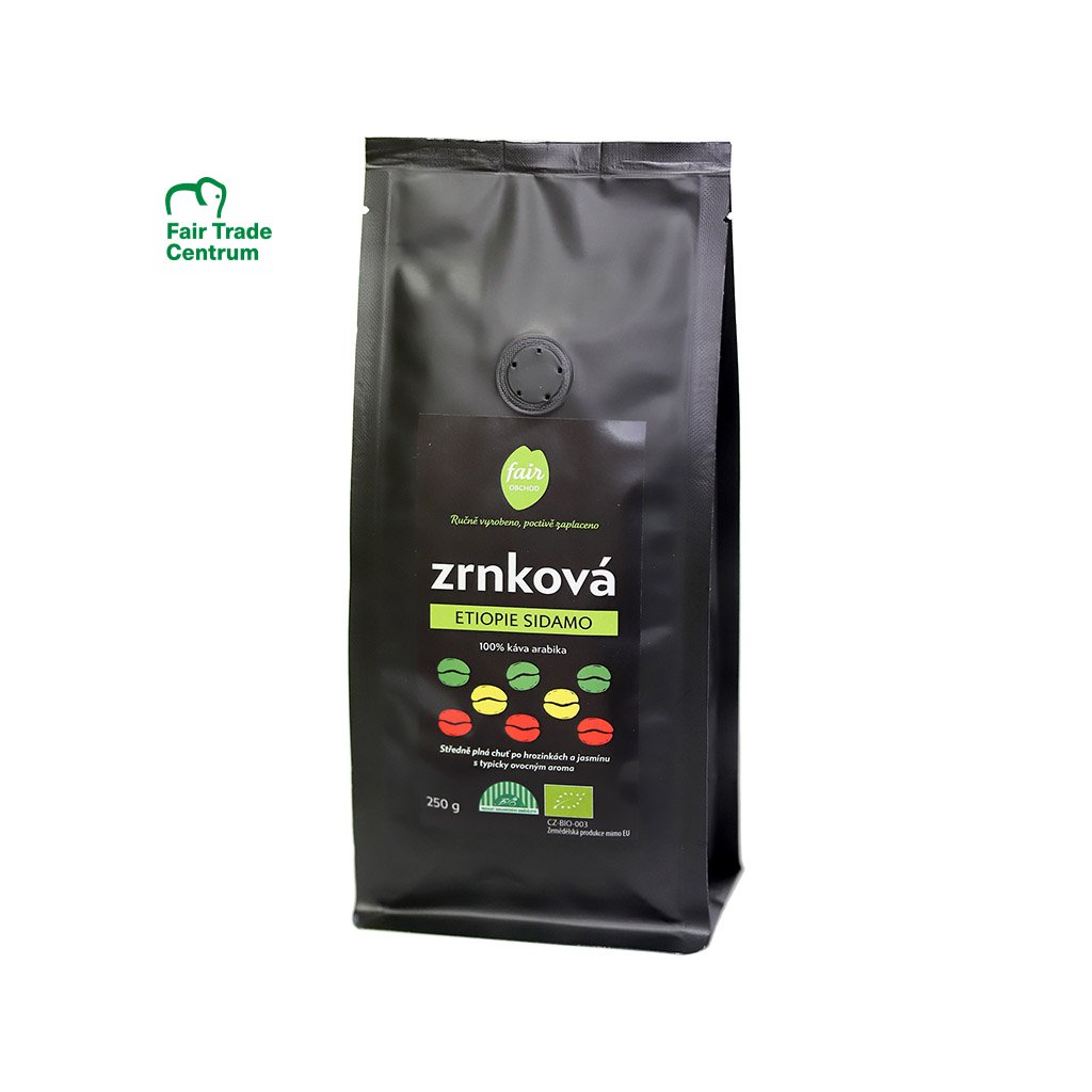 Fair trade bio zrnková káva Etiopie Sidamo, 250 g
