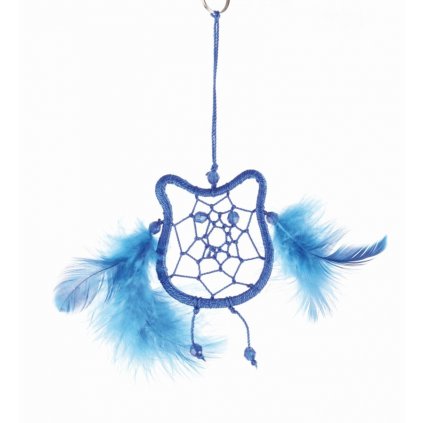 Fair Trade lapač snů Sova z Bali, modrá, 17,5 cm