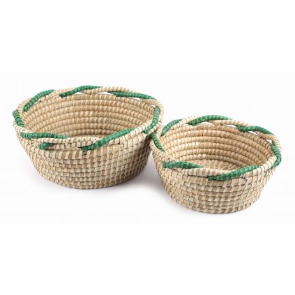 Fair Trade proutěné košíky se zeleným lemem 2 v 1