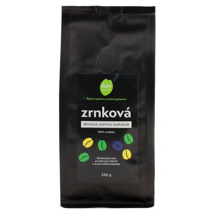 Fair trade zrnková káva Brazílie Santos Superior arabica, 250 g