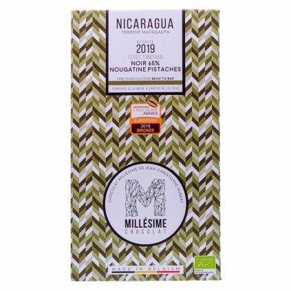 Fair trade bio hořká čokoláda s pistáciemi Nikaragua 65 % Millésime Chocolat