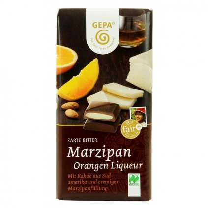 Fair trade bio hořká čokoláda s marcipánem a pomerančovým likérem