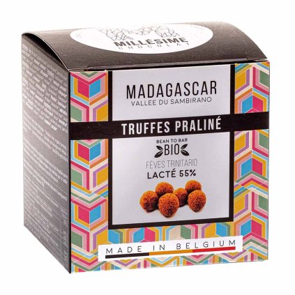 Ručně dělané fair trade bio lanýžové pralinky z mléčné čokolády Madagaskar 55 % Millésime Chocolat