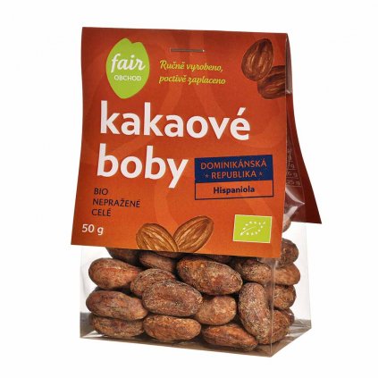 Fair trade bio nepražené kakaové boby Dominicana Hispaniola, 50 g