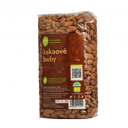 Fair trade bio pražené kakaové bôby celé, 1 kg