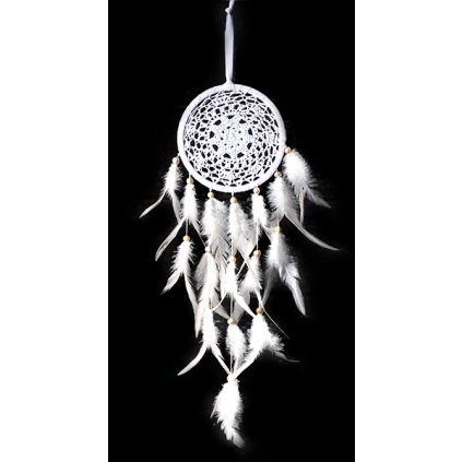 Bílý háčkovaný lapač snů větší