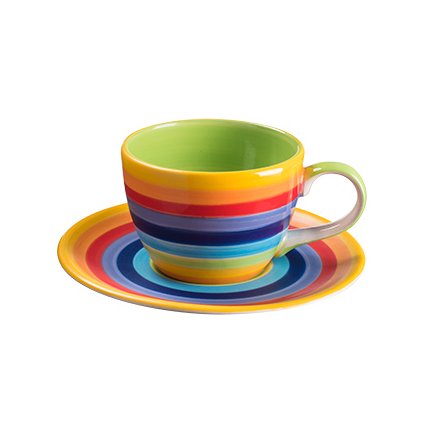 Duhový keramický šálek na kávu + podšálek STRIPPY z Thajska