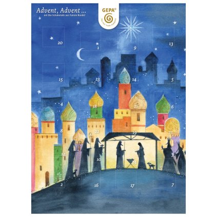 Fair trade bio adventní kalendář s mléčnou čokoládou, 37 % kakaa