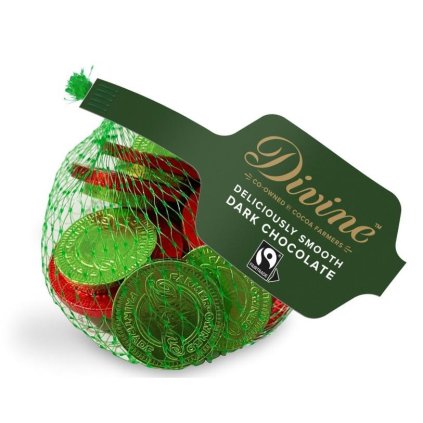Fairtrade čokoládové mince z hořké čokolády Divine, 65 g