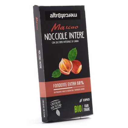 Fair trade bio hořká čokoláda Mascao s celými lískovými oříšky, 100 g