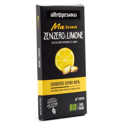 Fair trade bio hořká čokoláda Mascao se zázvorem a citrónem, 100 g