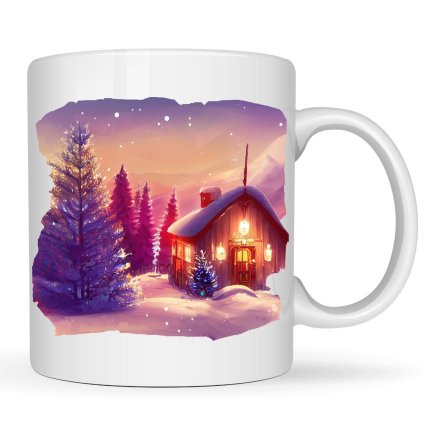 Hrneček - Vánoční motiv zasněžená chaloupka