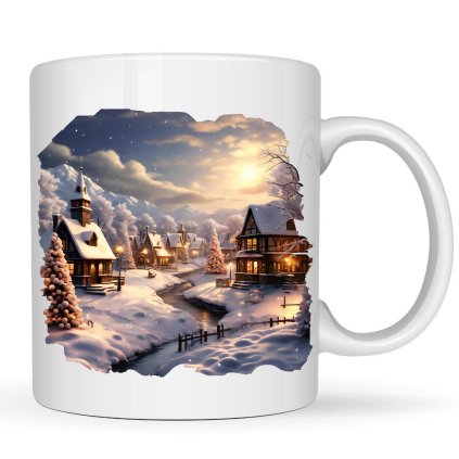 Hrneček - Vánoční motiv zasněžená vesnička