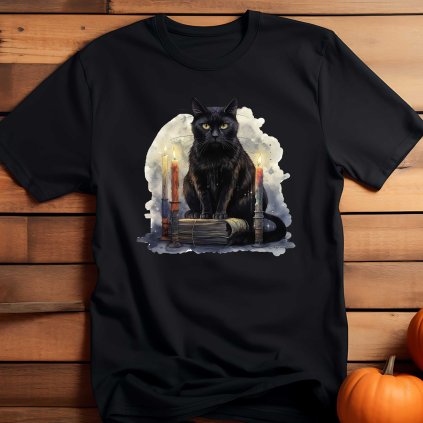 Pánské tričko - Halloween kočka na knize