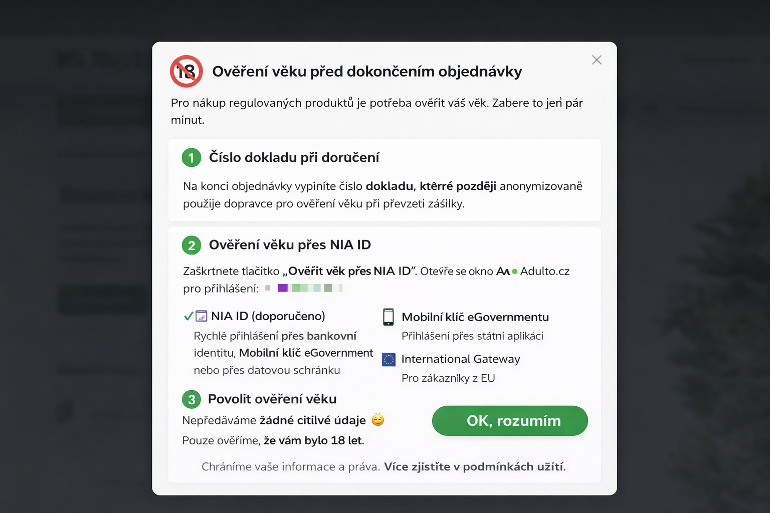 Ověření věku pro nákup kratomu online