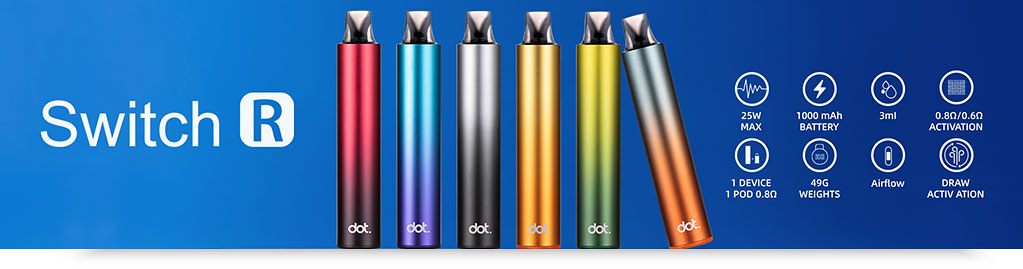 Dotmod Switch R Pod Kit prémiový design z anodizovaného hliníku s elegantní trubkovou konstrukcí