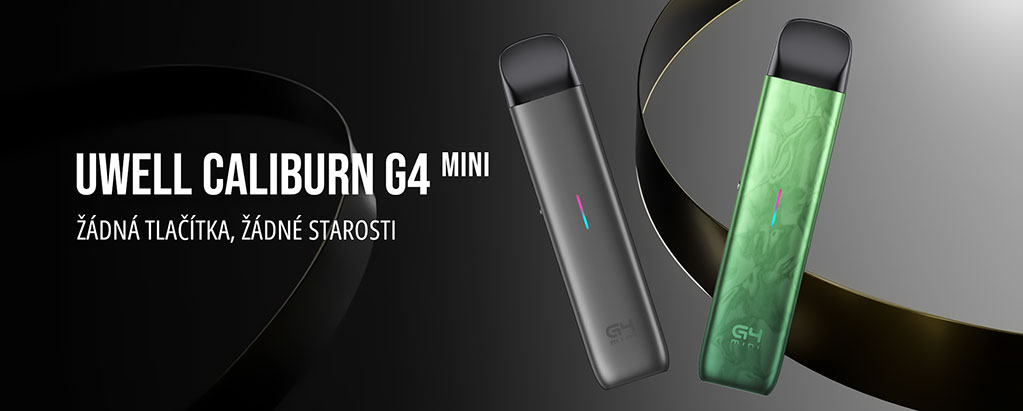 Uwell Caliburn G4 Mini Pod Kit v různých barevných variantách - minimalistický design elektronické cigarety