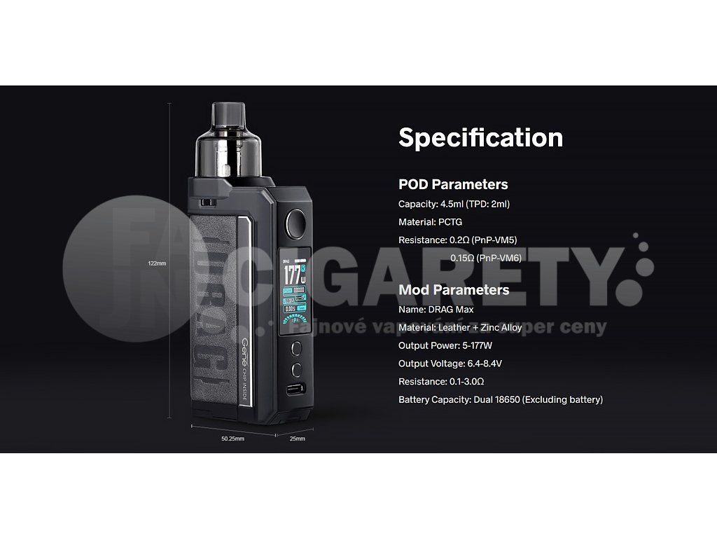 VOOPOO Drag Max - 177W - Pod Grip Kit s PnP Tank (Marsala) | FajnCigarety.cz