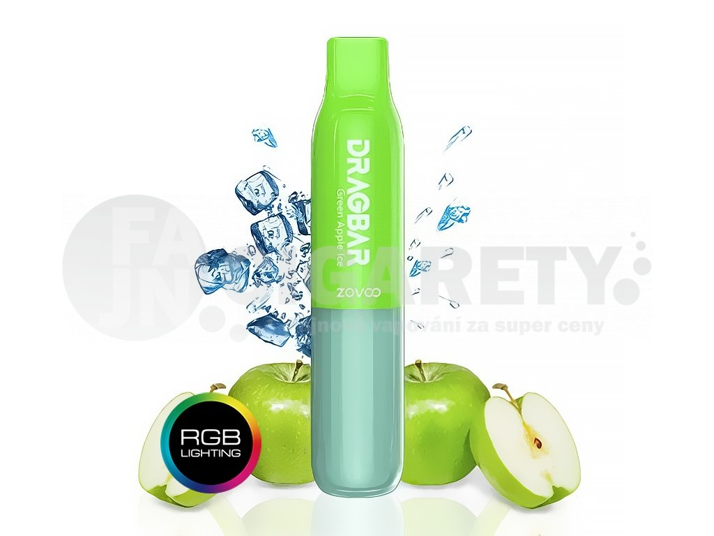 ZOVOO Dragbar 600 - 20mg - Green Apple ICE (Svěží zelené jablko), produktový obrázek.