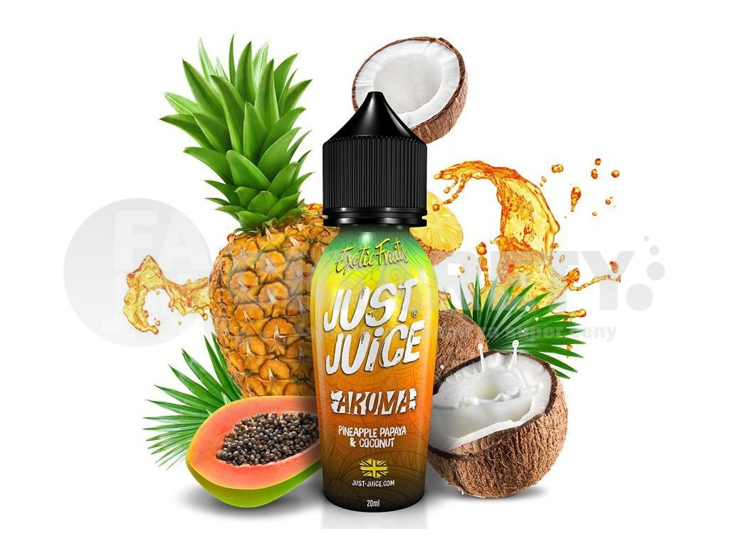 Just Juice - Shake & Vape - Pineapple, Papaya & Coconut (Ananas, Papája, Kokos) 20ml, produktový obrázek.