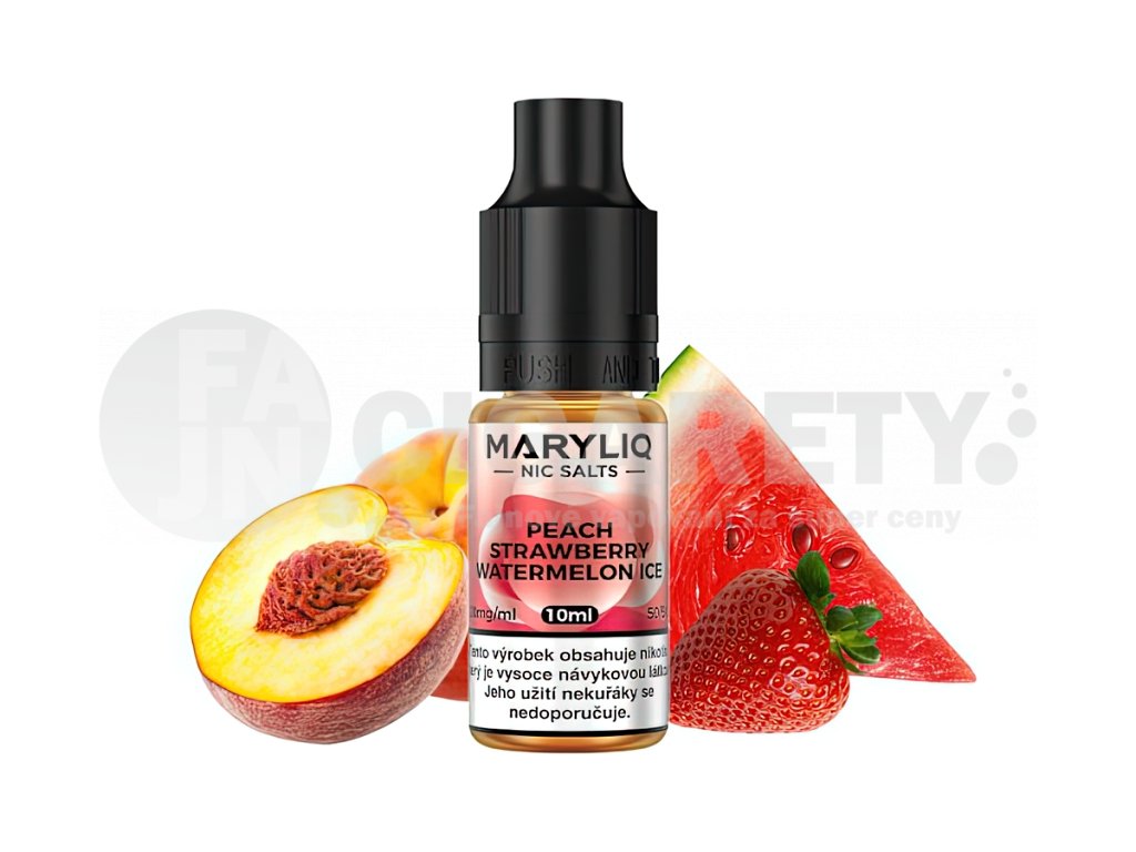 Maryliq - Salt e-liquid - Peach Strawberry Watermelon ICE - 10ml - 20mg, produktový obrázek.