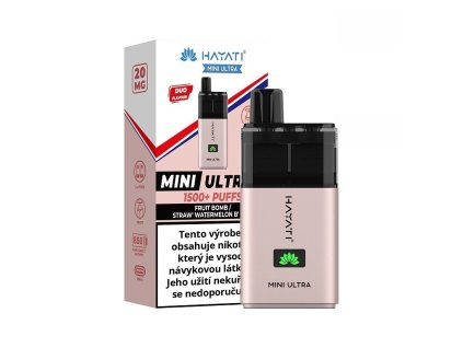 Hayati Mini Ultra 1500 - Fruit Bomb Strawberry Watermelon Bubble Gum - 20mg, produktový obrázek.