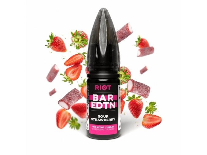 Riot BAR EDTN - Salt e-liquid - Sour Strawberry - 10ml - 10mg, produktový obrázek.