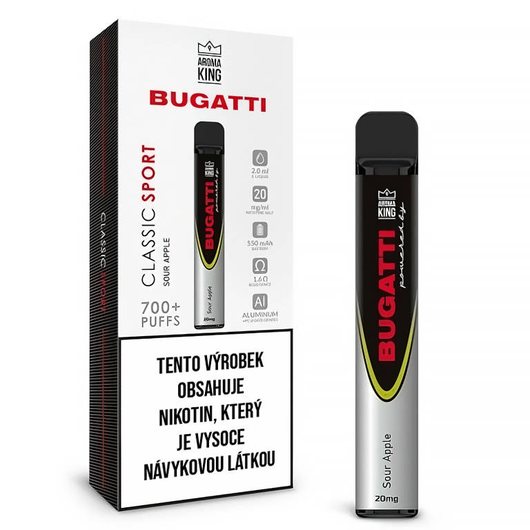 AROMA KING BUGATTI CLASSIC SPORT SOUR APPLE 20 MG 700+ POTAŽENÍ 1 KS