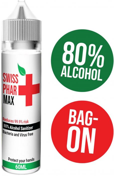 Hand Sanitizer Swiss PharMax - Antibakteriální roztok 60ml (80% alkoholu)