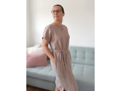 Šaty BASIC, krátký rukáv, len/viskóza