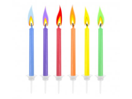 Svíčky dortové s barevným plamenem, 6ks