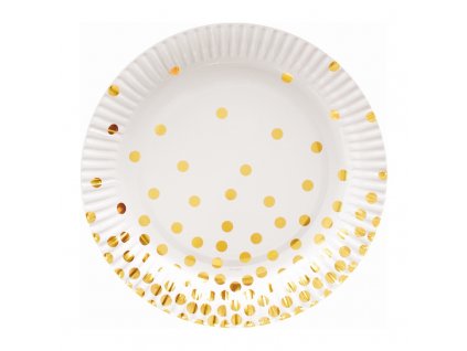 Papírové talíře bílé konfety zlaté 18cm, 6ks