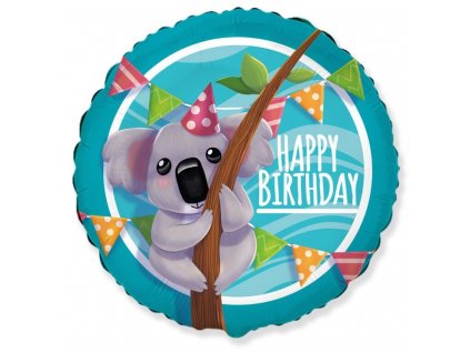Fóliový balónek kruh 45cm, Happy Birthday Koala