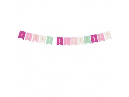Party nápis vlaječky růžový mix Happy Birthday