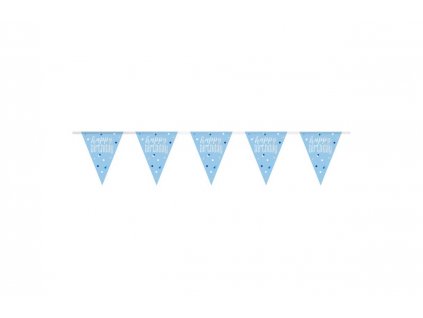 Banner vlaječkový modro-stříbrný Happy Birthday