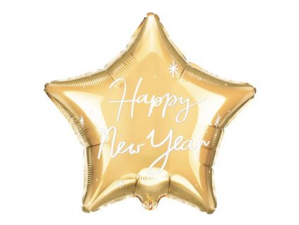Fóliový balónek hvězda zlatá, Happy New Year