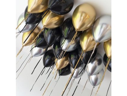 Balónky s héliem na strop "Black, Silver, Gold"