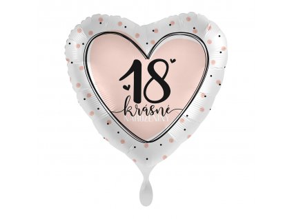 Fóliový balónek srdce 43cm, Krásné 18. narozeniny CZ