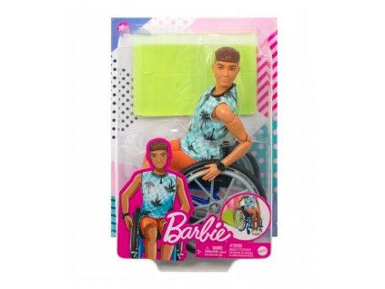 Barbie Model Ken na invalidním vozíku v modrém kostkovaném tílku 195