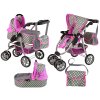 Dětský kočárek pro panenky 2v1 + taška do kočárku - Pink Stars