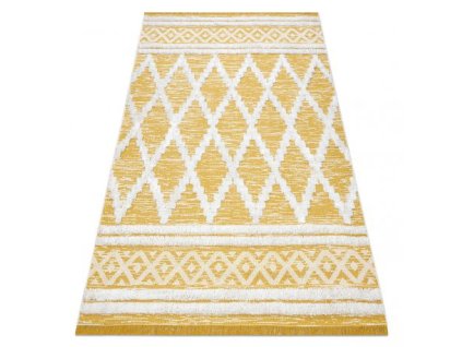 Koberec ECO SISAL BOHO MOROC Diamanty 22297 strapce - dve vrstvy rúna žltá / krémová, recyklovateľná bavlna