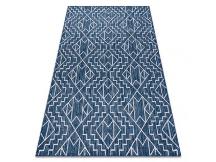 Koberec SISAL SION Geometrický, diamanty 21778 ploché tkanie tmavo modrá / ecru