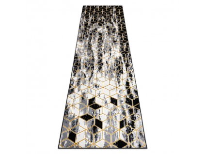 Koberec, Behúň GLOSS moderný 409A 82 Kocky štýlový, glamour, art deco čierna / sivá / zlatá