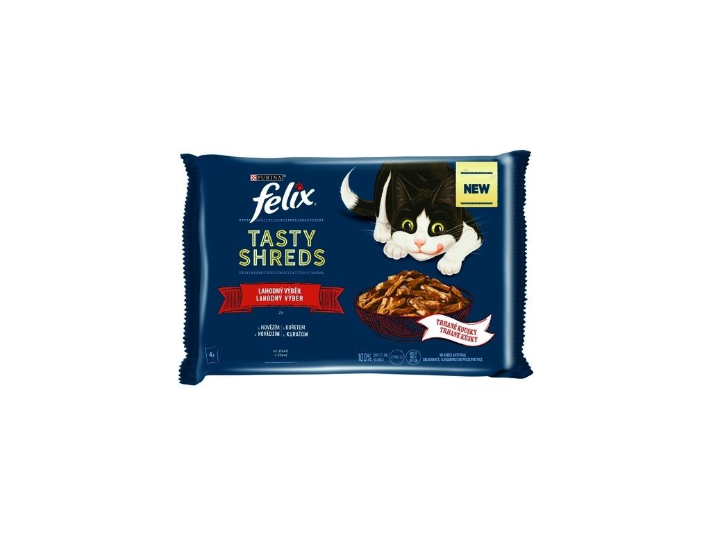 FELIX Tasty Shreds kapsičky MULTIPACK Hovězí a Kuře ve šťávě 4 x 80g
