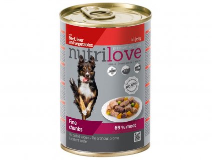 nutrilove dog s hovezim, jatry a zeleninou v zele 415 g konzerva