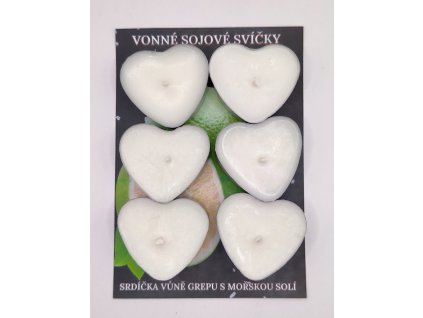 Set vonných sojových svíček ve tvaru srdce - vůně grepu s mořskou solí